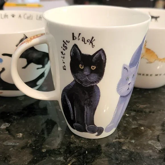 2 Portobello By Design 'Home Is Where My Cat Is' Bone China XL Mugs EUC … - Picture 3 of 9